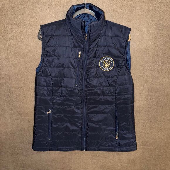 MLB Jackets & Blazers - Milwaukee Brewers Navy blue puffer vest with quilted design